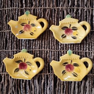 4 Vintage Hand painted teapot saucers tea bag holders spoon holder Wall Decor